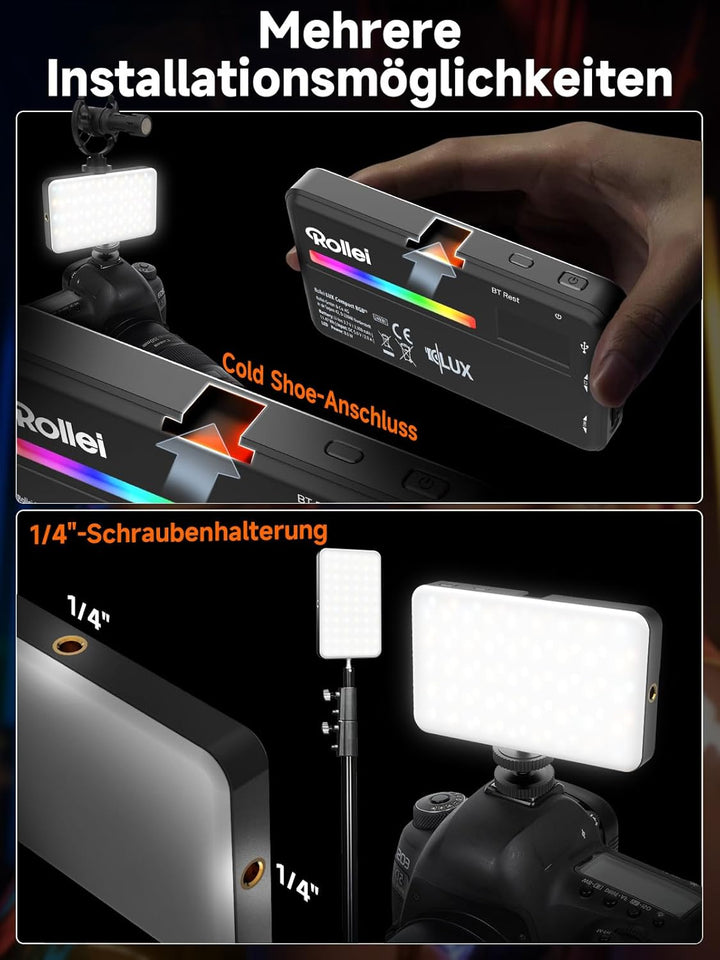 Rollei Lumis Compact RGB, kleine RGB Dauerlicht mit 360 Farben und tollen Lichteffekten, kompackte L