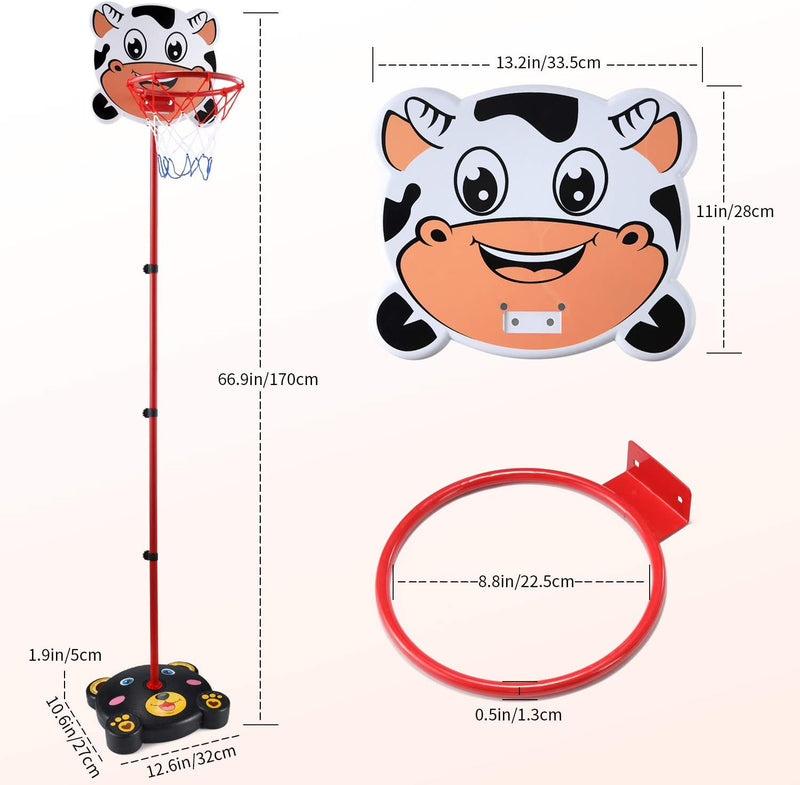 PELLOR 170cm Einstellbare Basketballständer,Basketballkorb mit Board Stand Hoop Set mit Netz und Bal