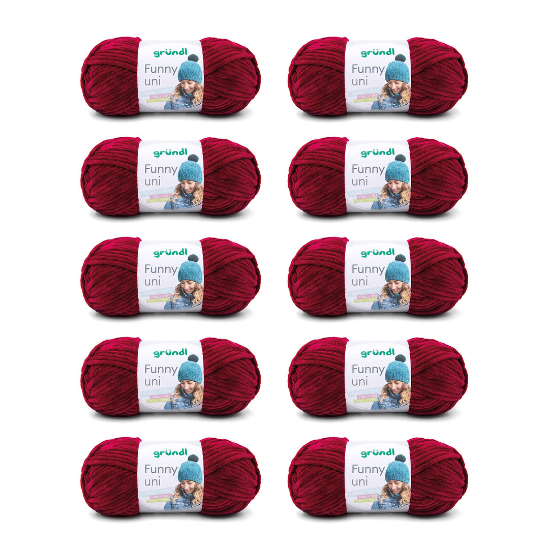 Gründl Funny uni Strick- & Häkelgarn (samtartiges Chenille-Garn aus 100% Polyester, 10 x 100 g / 120