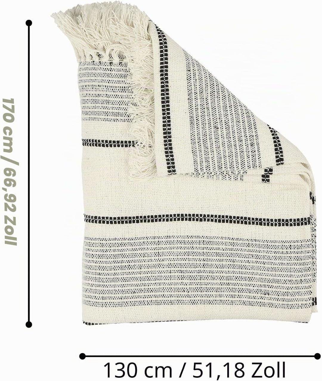 EGLO LIVING Decke Longlac, Kuscheldecke im Nature Design, Wolldecke für Couch, Sofadecke aus Baumwol