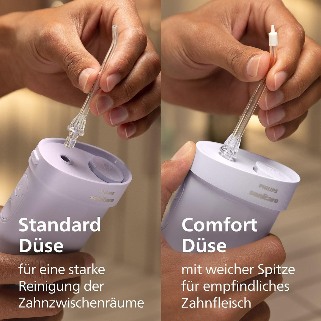 Philips Sonicare Compact Flosser 1000, tragbare Munddusche mit 3 Reinigungsprogrammen, IPX7 wasserdi