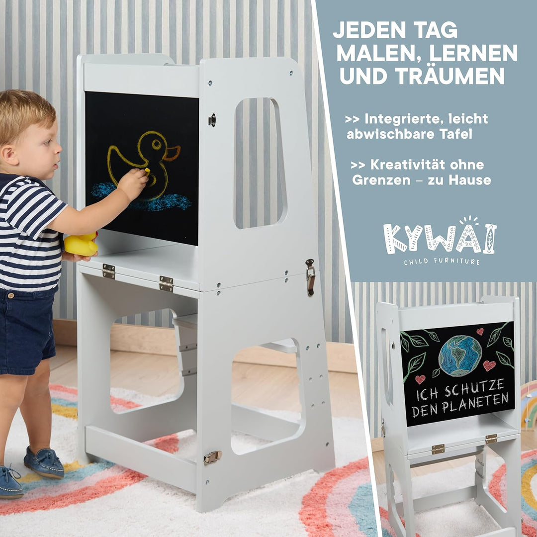 Montessori Lernturm ab 1 Jahr Klappbar Gross– 2-in-1 Premium Learning Tower & Tisch – Lernturm klapp