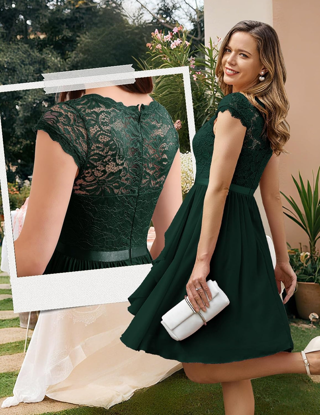 Wedtrend Cocktailkleid Damen Knielang Abendkleid Elegant für Hochzeit Elegant A Linie Rüschenkleid D
