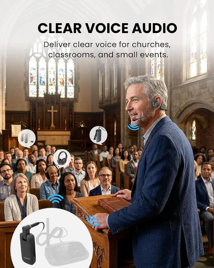 Venucast FreeMic W - Kabelloses Funk Headset-Mikrofon für klare Sprachübertragung für Unterricht &amp; E
