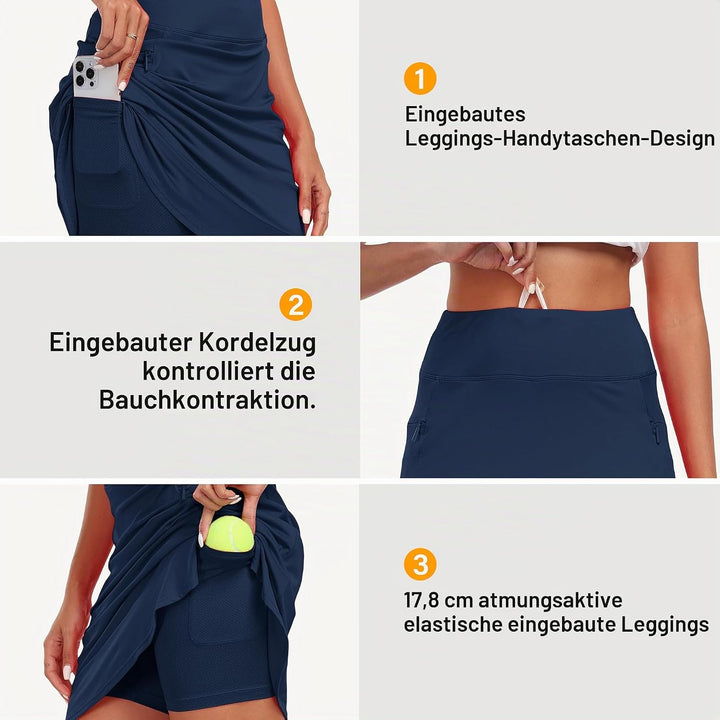 MoFiz Damen Tennisrock Sportlicher mit Shorts Taschen Sommer SkirtRock mit Tunnelzug, Blau-b