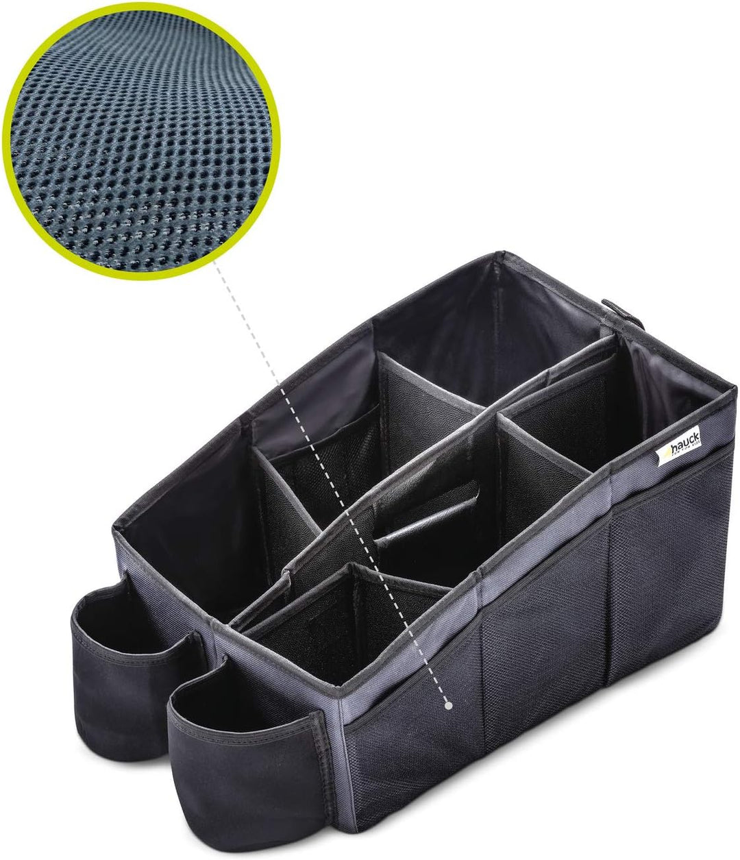 hauck Auto Organizer mit 2 Getränkehalter, 6 verstellbare Fächer & Tragegriff für Rücksitzbank Kinde