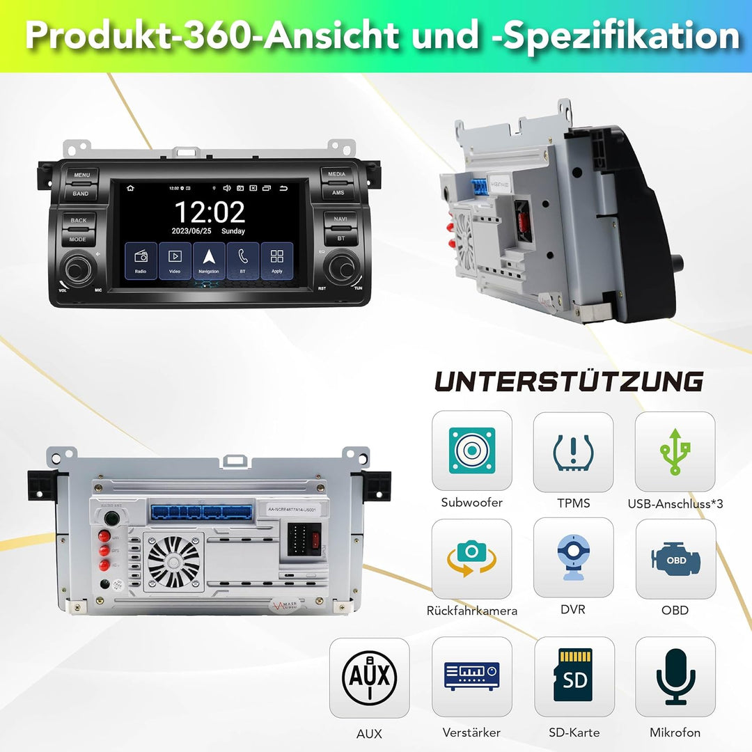 Amaseaudio Android 11 Autoradio, Drahtloses Carplay Android Auto, DSP+, Eingebauter DVD-Player, 1Din