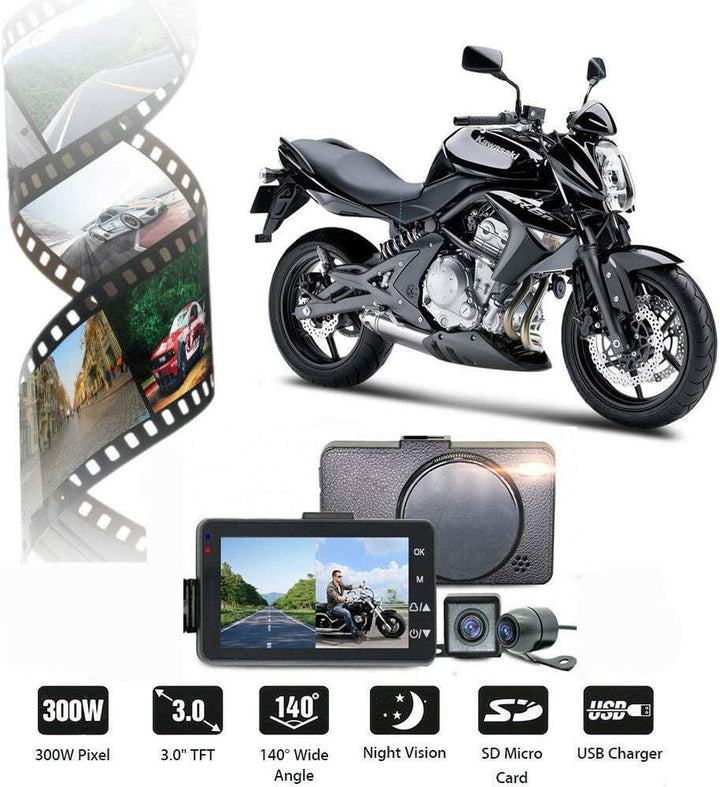 Riloer Motorrad-Rekorder, tragbare Kamera mit zwei Objektiven, wasserdichter 3-Zoll-HD-LCD-Videoreco