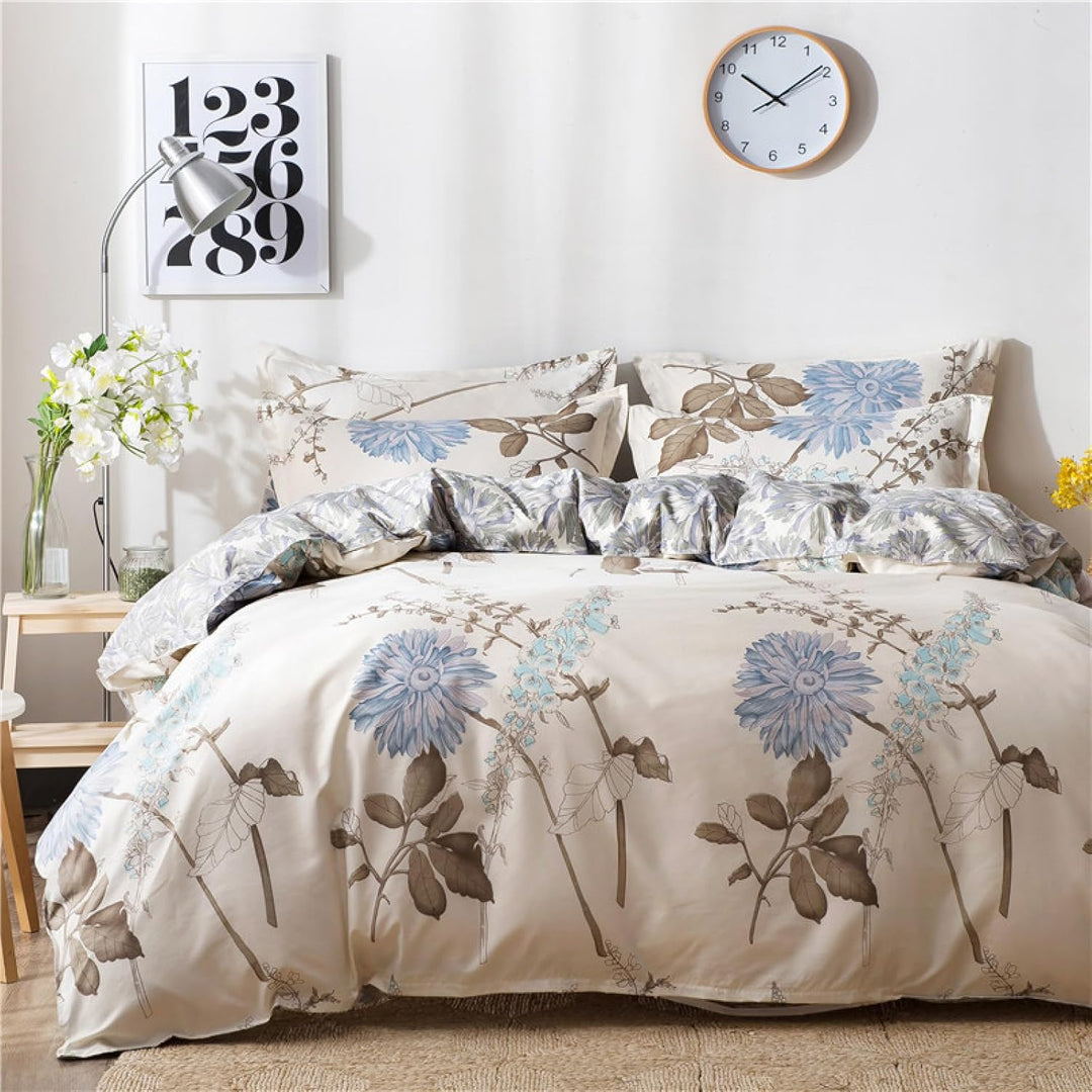 Tospass Bettwäsche 200x220 cm 3 Teilig Blumen Weiss Beige Modern Floral Bettwäsche Set Mädchen Bettb