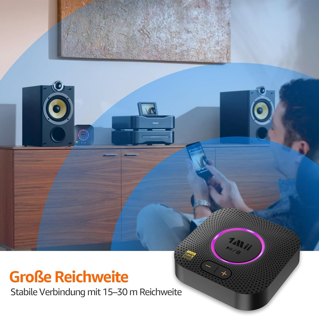 1Mii B06S+ Bluetooth 5.2 Empfänger, HiFi Audio Adapter mit LDAC, Lautstärkeregelung, aptX HD &amp; Low L