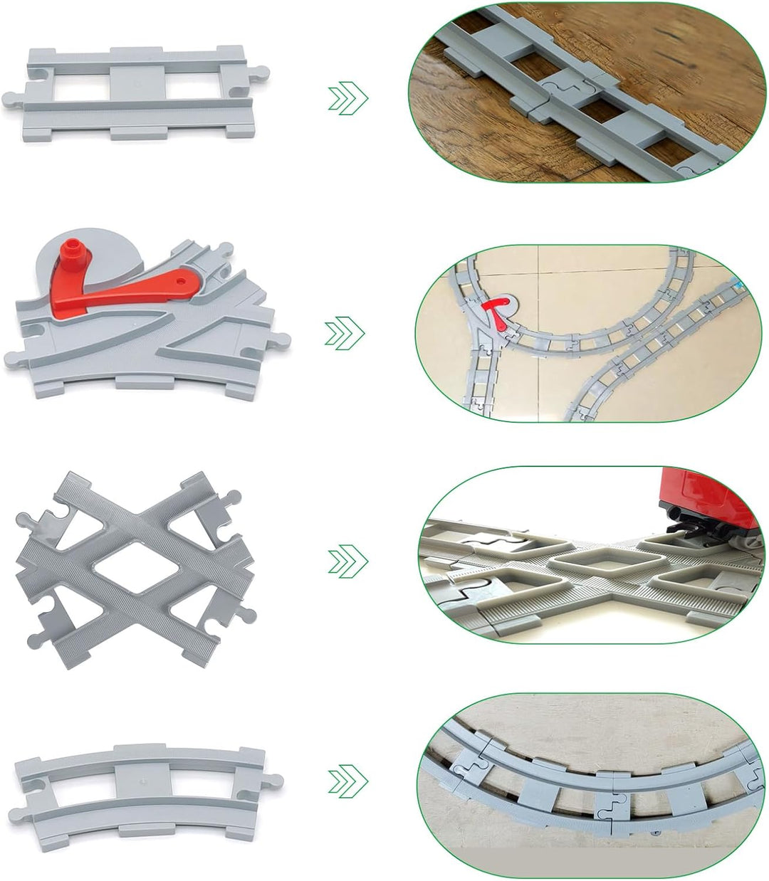 Bausteine Schienen Set, Spielzeug Eisenbahnschienen, bestehend aus Cross Track Gerade, Kurven Schien