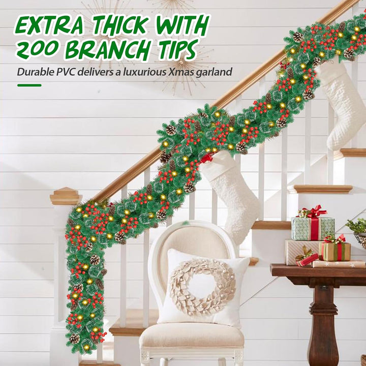 Timiyou Weihnachtsgirlande, 9Ft Tannengirlande mit Tannenzapfen und Rote Beere, Christmas Decoration