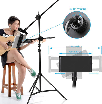 IMAGE höhenverstellbarer Mikrofonarmständer Mikrofon mit Stativ Tablethalterung und 2 einstellbarer