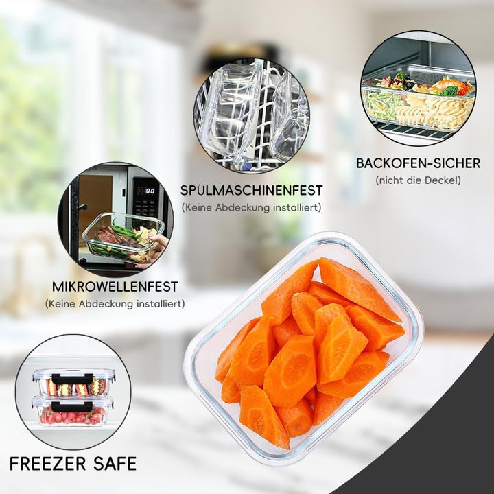 LNWSN Glasbehälter mit Deckel 2er, Wiederverwendbare Behälter für Meal Prep Boxen Glas, Food Contain