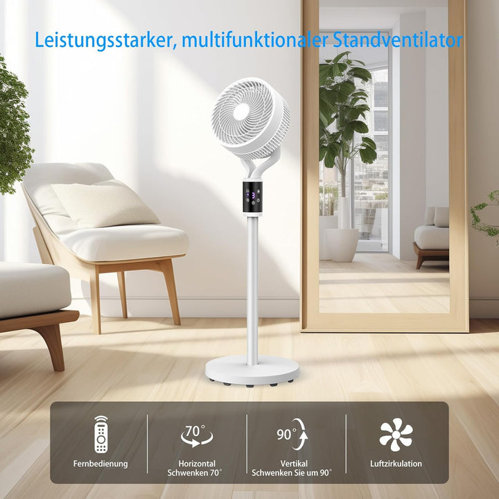 SHAVINGFUN Standventilator mit Fernbedienung, höhenverstellbar, Timer, 6 Geschwindigkeitsstufen, ide