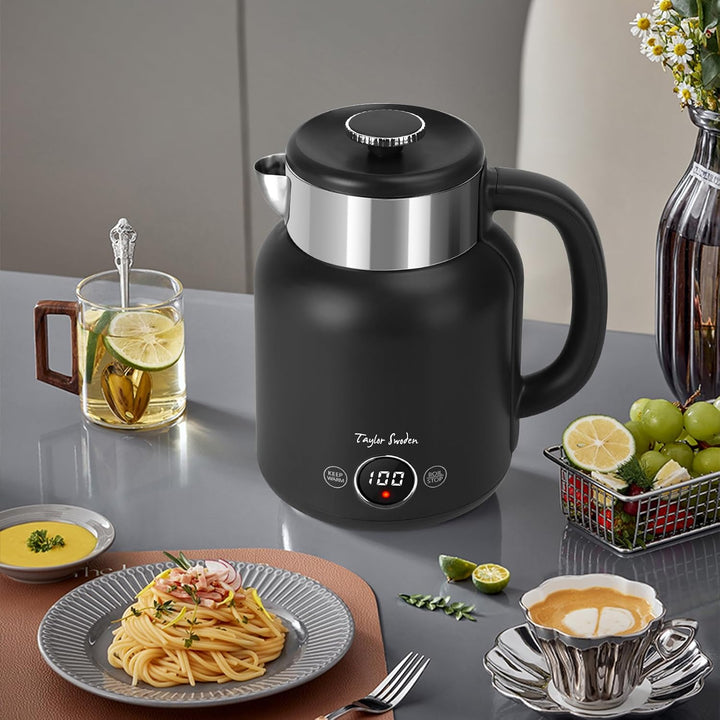 Taylor Swoden Asher - Wasserkocher Edelstahl mit Temperatureinstellung, 2200 W, 1,7 L, LED-Anzeige,