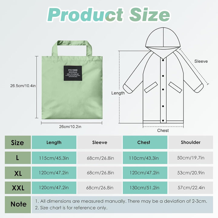 LAMA Stilvoller langer Regenmantel Unisex Regenponcho mit Wasserdichte Pattentasche Kapuze Tunnelzug