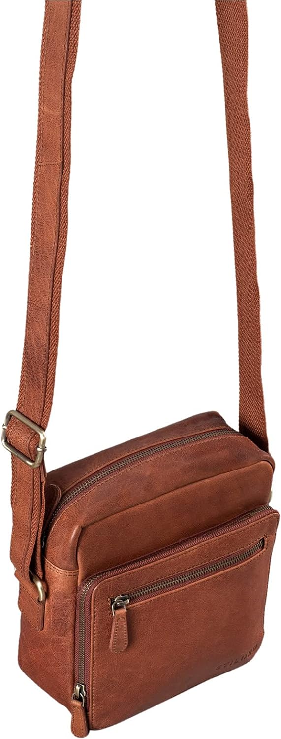 STILORD 'Nathan' Umhängetasche Herren Leder klein braun Vintage Herrentasche 10,1 Zoll Tablettasche