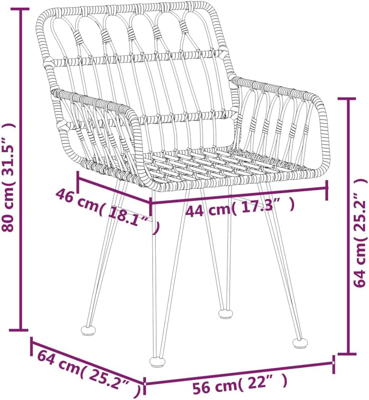 vidaXL Gartenstühle 2 STK. mit Armlehnen Schwarz 56x64x80 cm PE-Rattan, Schwarz