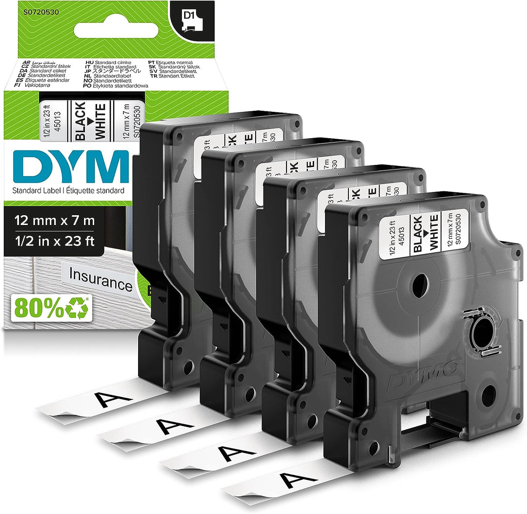 DYMO Original D1-Etikettenband | Schwarz Auf WeiÃŸ | 12 mm X 7 m | Selbstklebendes Schriftband | Für
