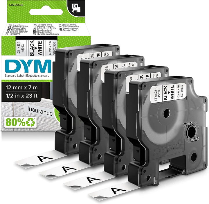 DYMO Original D1-Etikettenband | Schwarz Auf WeiÃŸ | 12 mm X 7 m | Selbstklebendes Schriftband | Für