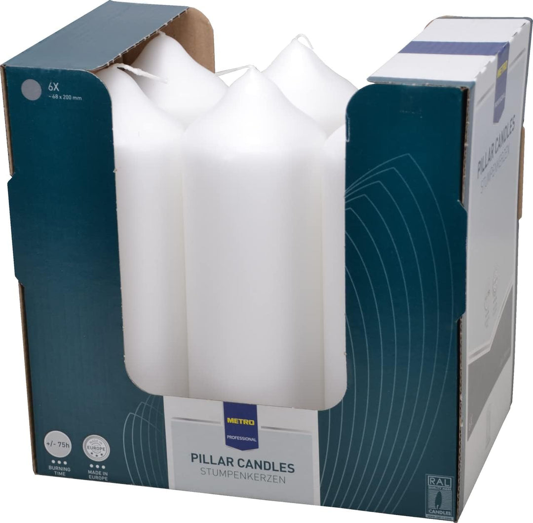 METRO Professional Stumpenkerzen Ø 68 x 200 mm, 6 Stück, Brenndauer: ca. 75 Stunden, 100% Paraffin,