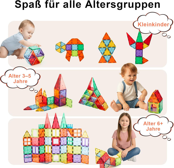 100 Stück magnetische Bausteine für Kinder, STEM Magna Tiles 3D-Konstruktionsspielzeug zum Lernen fü
