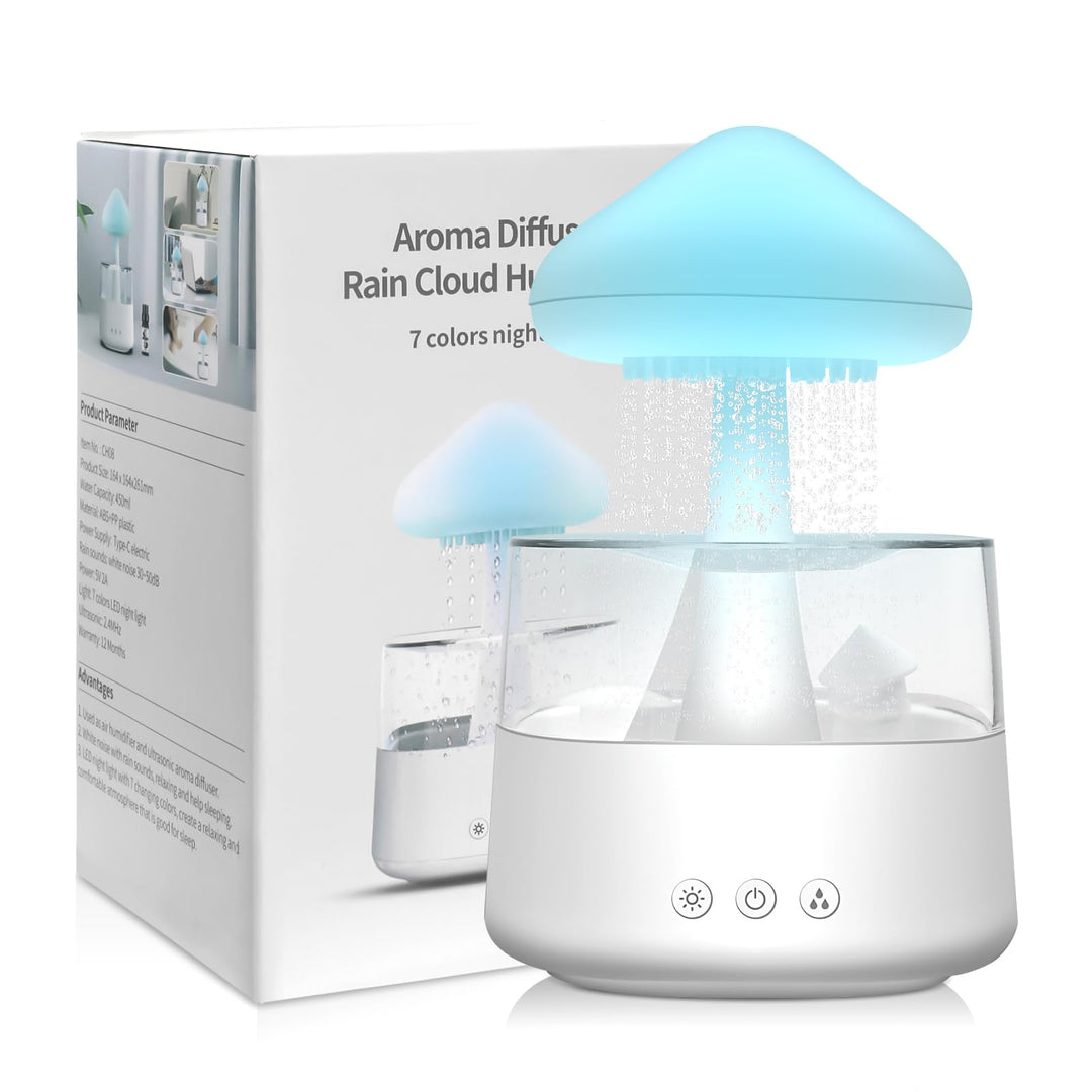 Rain-Cloud Humidifier, 450 ml, Regen Wolken Luftbefeuchter mit 3 modi und 7 Farben, LED-Lichtern Aro
