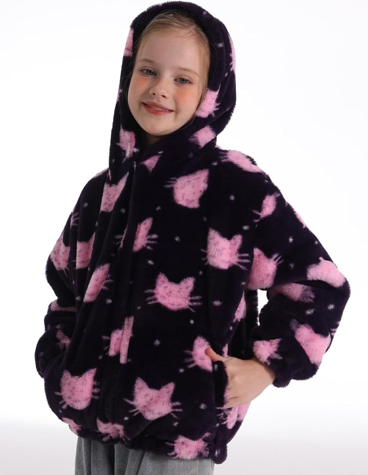 SEAUR Kuscheljacke Mädchen Flauschig Teddy-Fleece Hoodie Jacke Kinder Kuschelig Plüsch Supersoft Man