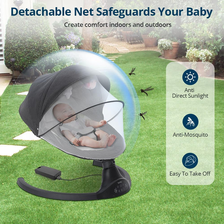 Bioby Elektrische Babywippe | Babyschaukel mit 5-Punkt-Gurt & 5 Schaukelmodi, Leicht & Sicher Wippe