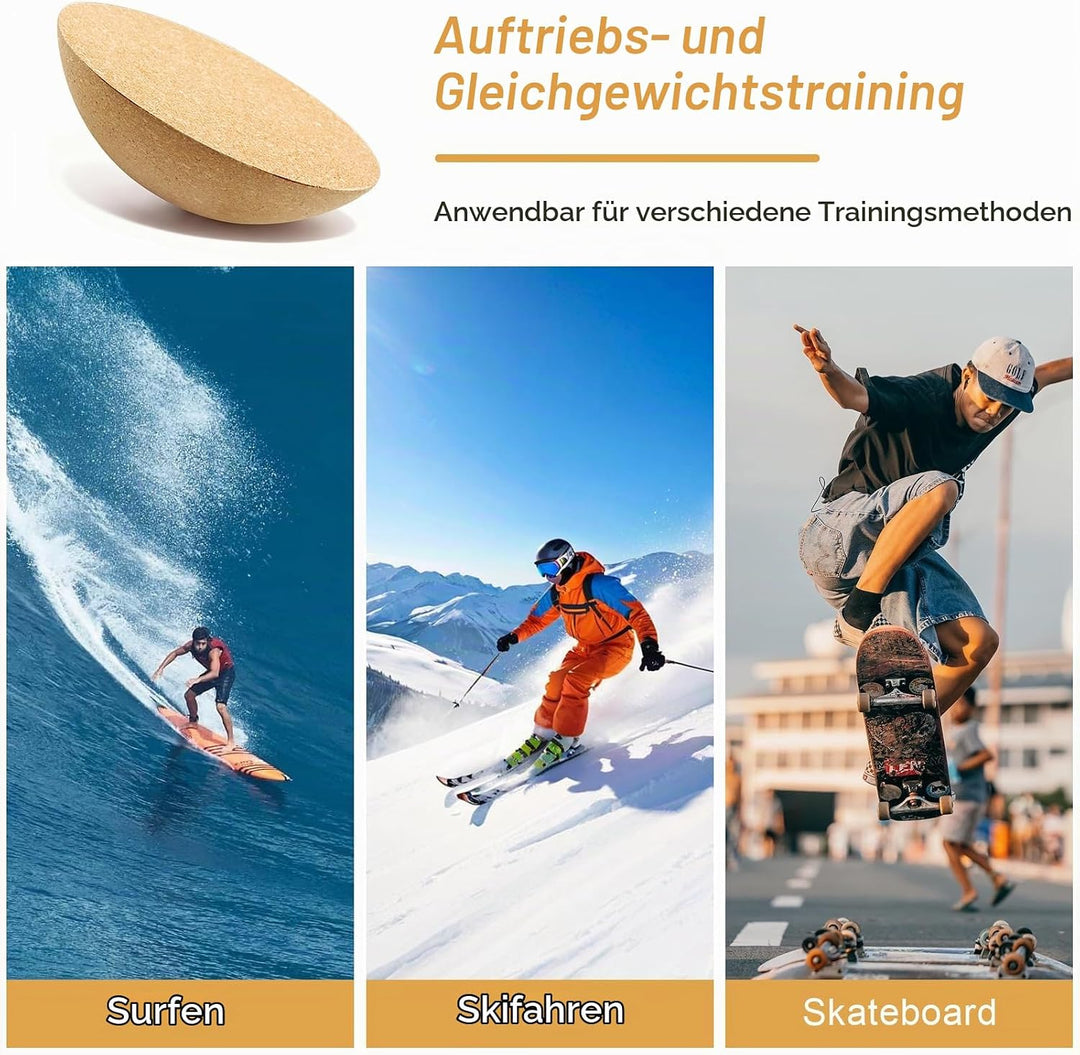Balance Ball, Yoga Gleichgewichtstrainer, Halbkugel aus massivem Kork, Wackelbrett für Erwachsene &amp;