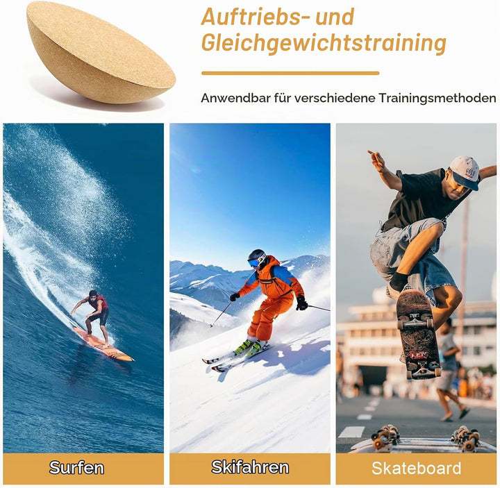 Balance Ball, Yoga Gleichgewichtstrainer, Halbkugel aus massivem Kork, Wackelbrett für Erwachsene &amp;