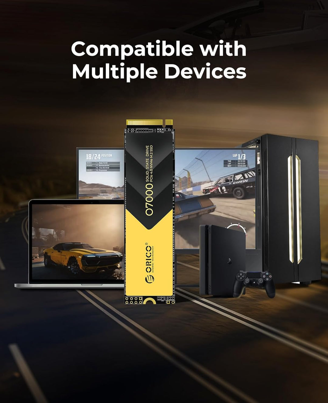 ORICO M2 SSD 4TB, NVMe SSD M.2 mit Kühlkörper, PCIe 4.0 Gen4, bis zu 7000MB/s, M.2 2280 Internal SSD
