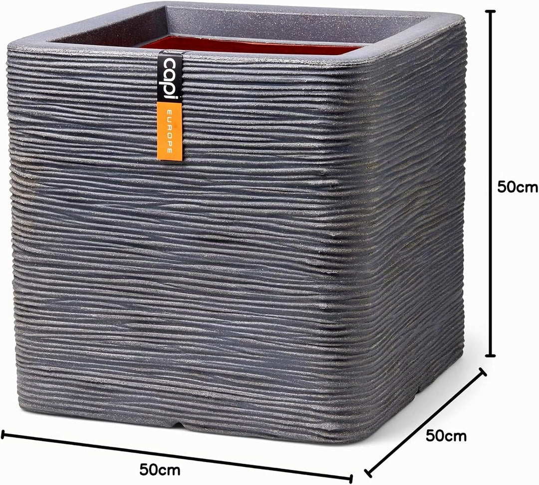 Capi Europe - Blumentopf quadratisch Rib NL - 50x50 - Dunkelgrau - Öffnung Ø42 - Blumentopf für den