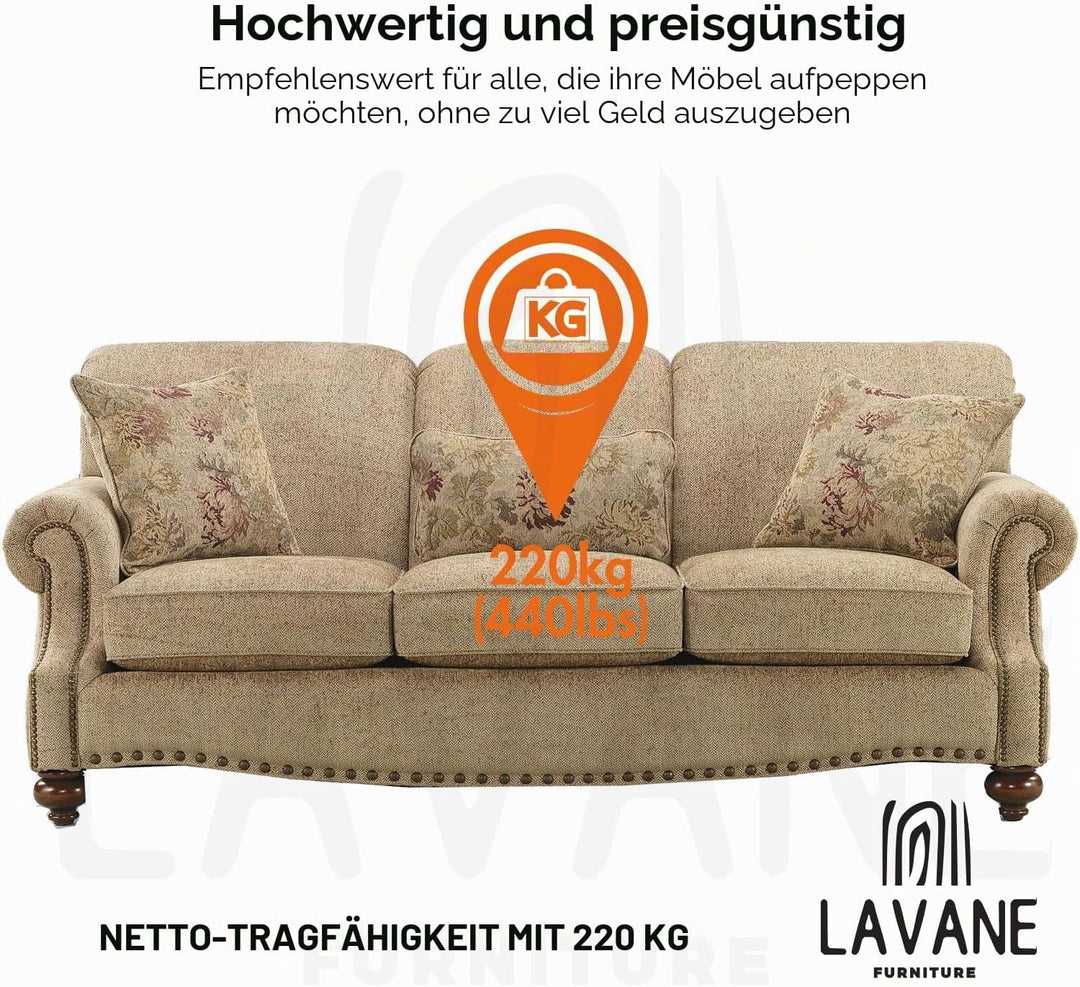 La Vane 4 Stück Möbelfüsse aus Massivholz - 8cm Höhe, Unlackiert, Spindelform mit M8 Bolzen & Montag