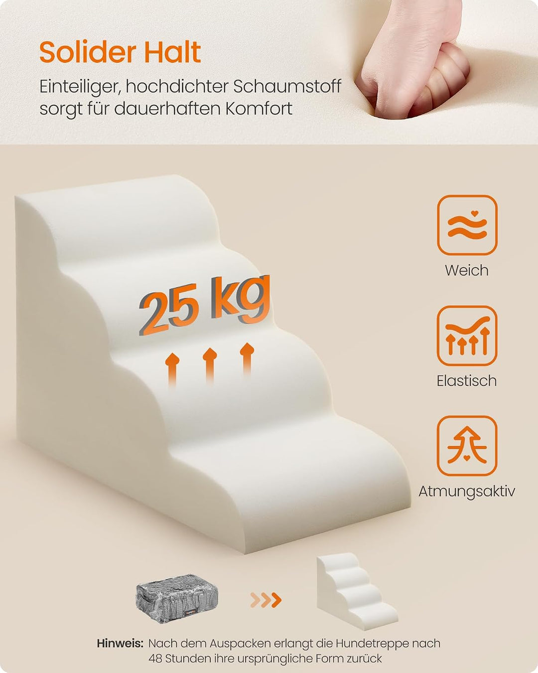 Feandrea Hundetreppe, 4 Stufen, Haustiertreppe, für kleine Hunde, Bett, Sofa, wasserdichte Katzentre