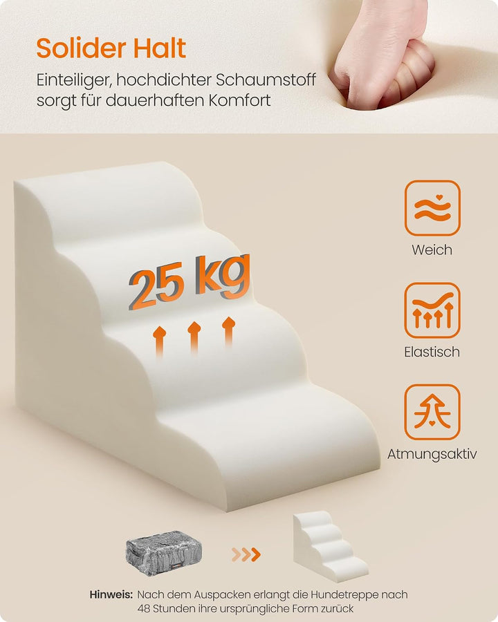 Feandrea Hundetreppe, 4 Stufen, Haustiertreppe, für kleine Hunde, Bett, Sofa, wasserdichte Katzentre
