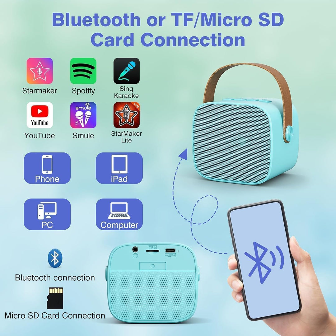 Mini-Karaoke-Maschine für Erwachsene, tragbarer Bluetooth-Lautsprecher mit 2 drahtlosen Mikrofonen f