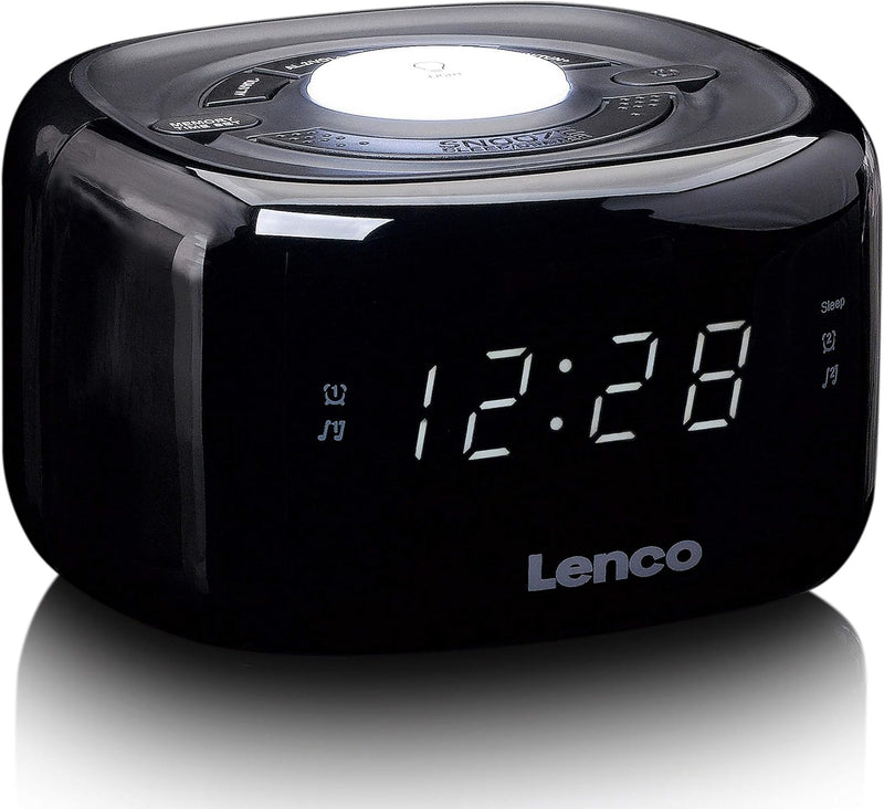 Lenco CR-12 Uhrenradio - Wecker mit Nachtlicht-Funktion - Easy Snooze - Sleep-Timer - Zwei Weckzeite