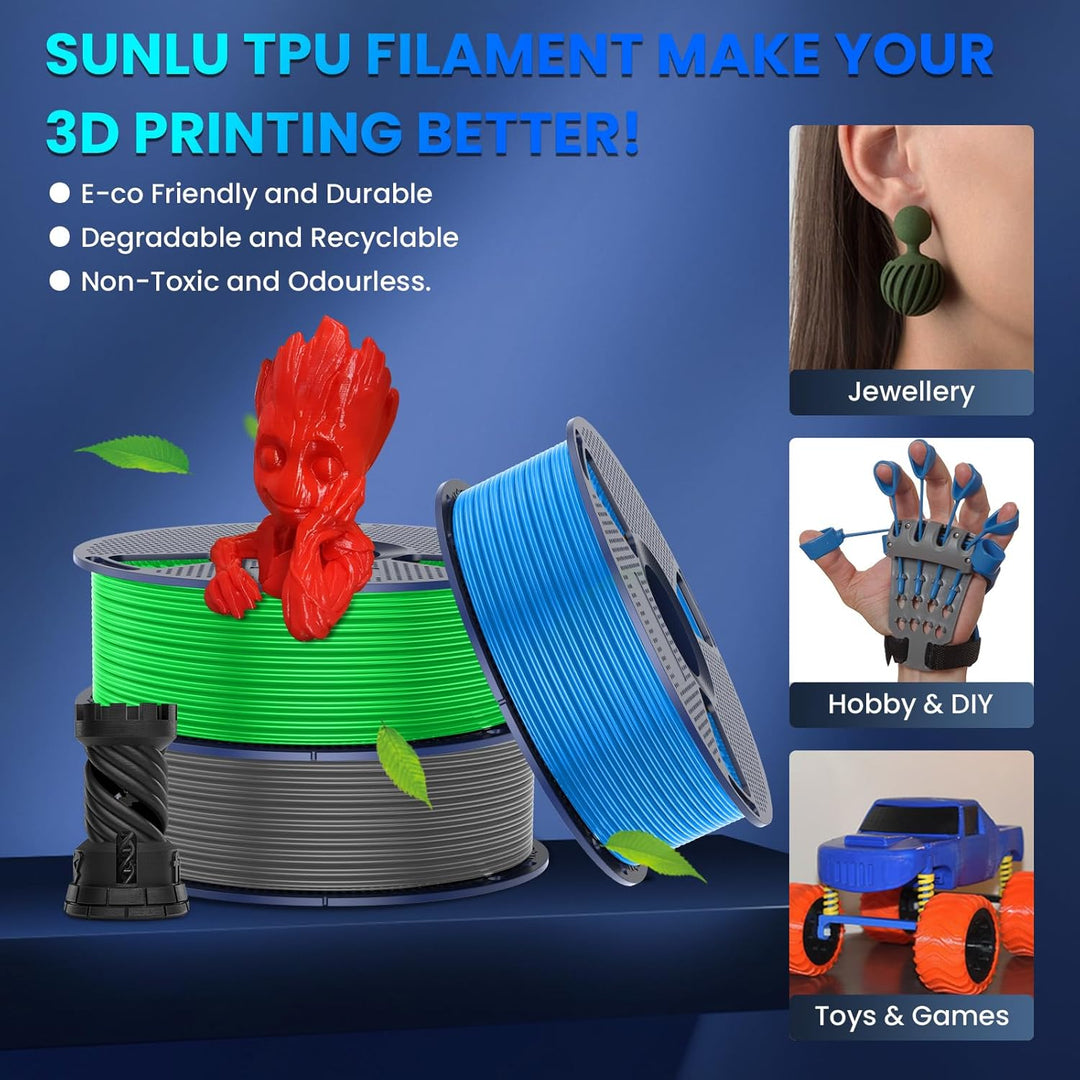 SUNLU TPU 3D Drucker Filament, 1KG Hochgeschwindigkeits 95A TPU Filament 1.75mm, Flexibles 3D Filame