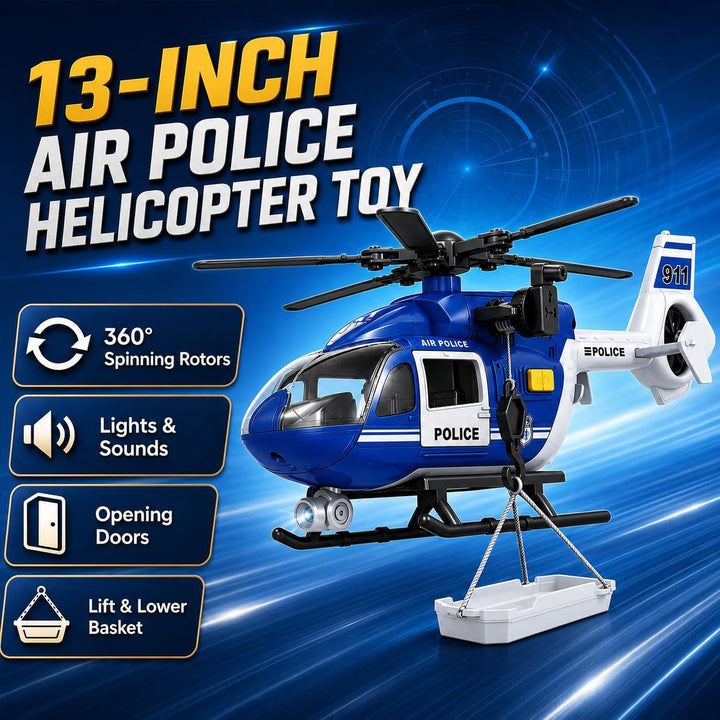 Rescue Helicopter Toy with Lights and Sounds,Emergency Crane Toy with Hanging Tray, Kids Toys for 3