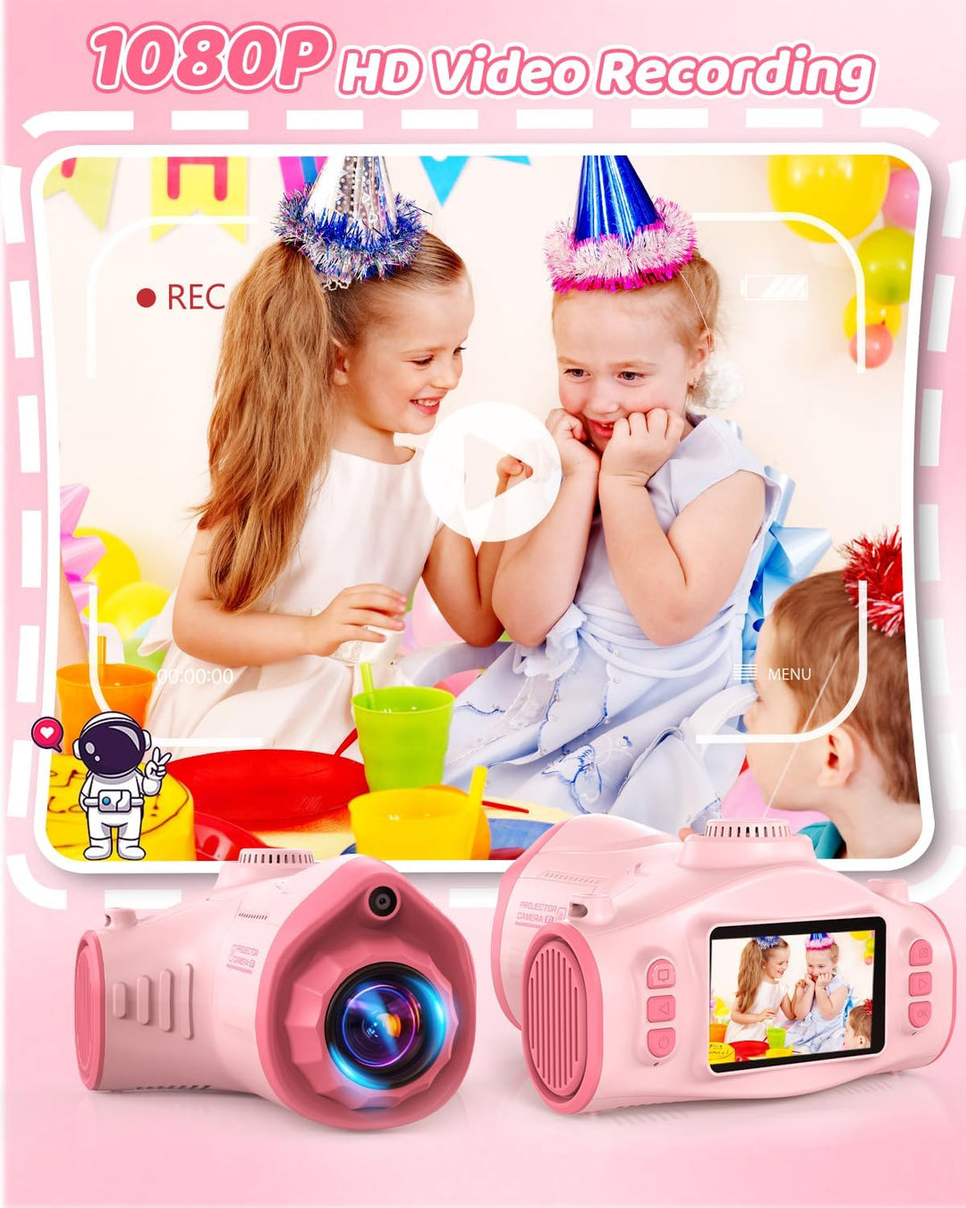 Kinderkamera, 3 in 1 Beamer Projektor Kamera Kinder 1080P Digitalkamera Fotoapparat Fotokamera Kinde