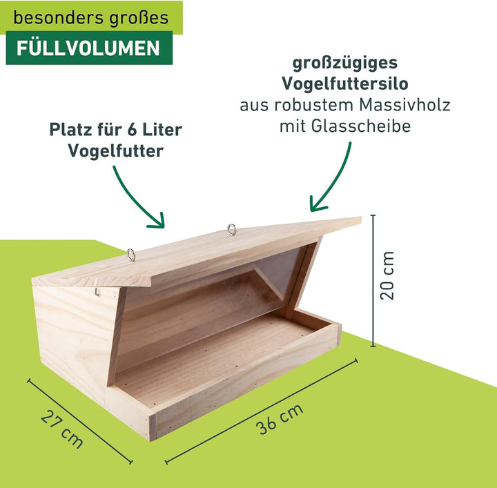 Windhager Vogelfuttersilo Pultdach XXL, Vogelhaus, Futterhaus für Vögel, Vogelhäuschen, Nistkasten V