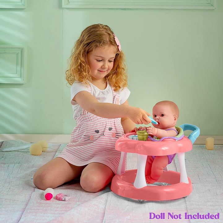 JC Toys - Rollator für Puppen bis 43 cm, mit Rädern, + 6 Zubehörteile, Rosa, ab 2 Jahren