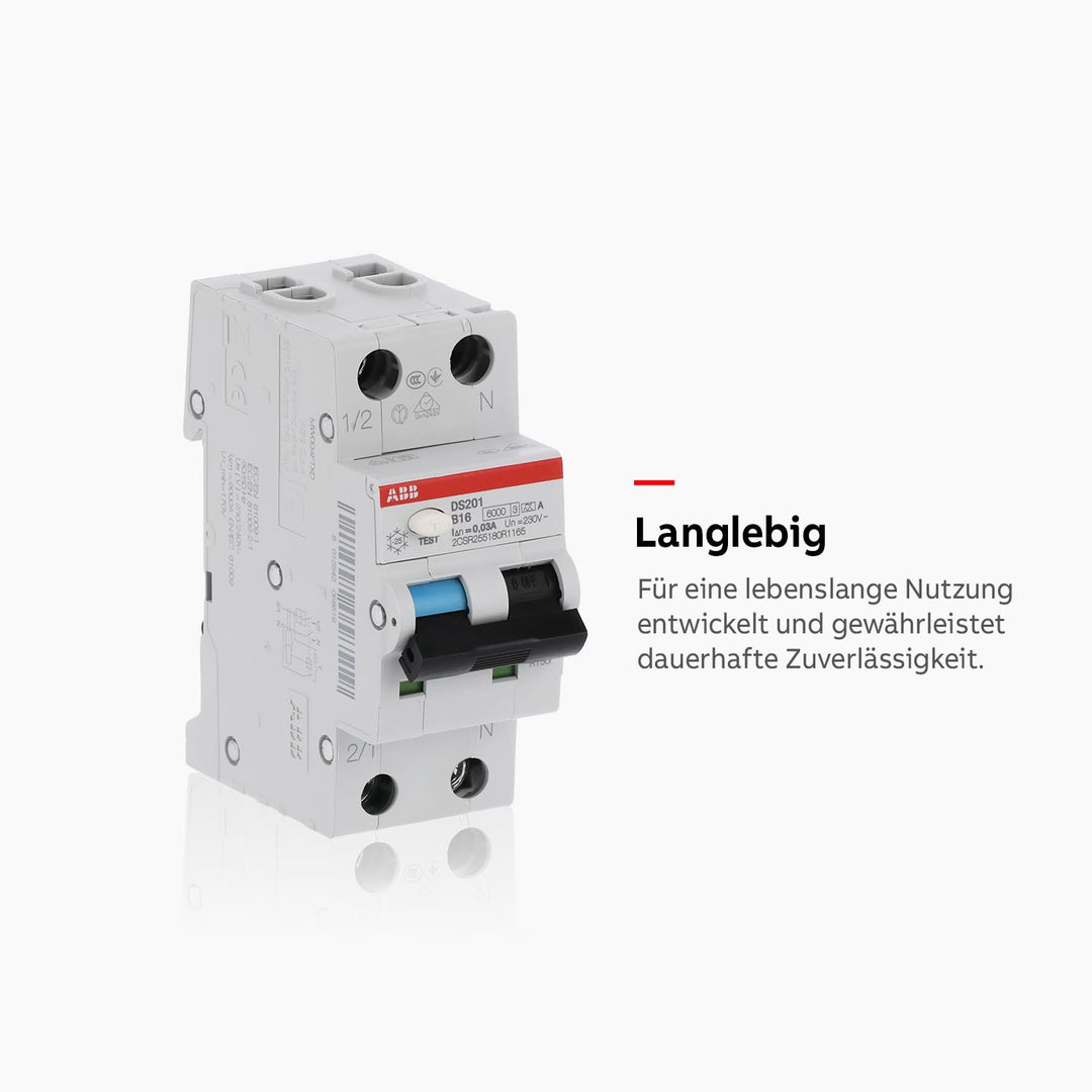 ABB DS201A-B16 DS201A-B16/0,03 FI/LS-Schalter 6kA, 1P+N, Typ A, B 16, 30mA, grau, 2 TE Single, Singl