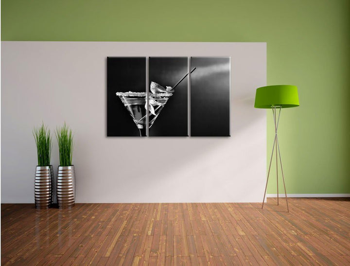 Pixxprint Monocrome, Cocktail mit Zuckerrand und Zitronenschale 3-Teiler Leinwandbild 120x80 Bild au