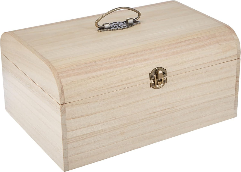 Rayher 6166600 Holz-Koffer, 29,5 x 20,5 x 14 cm, Antikbeschlag, Griff und Verschluss aus Metall, Bas
