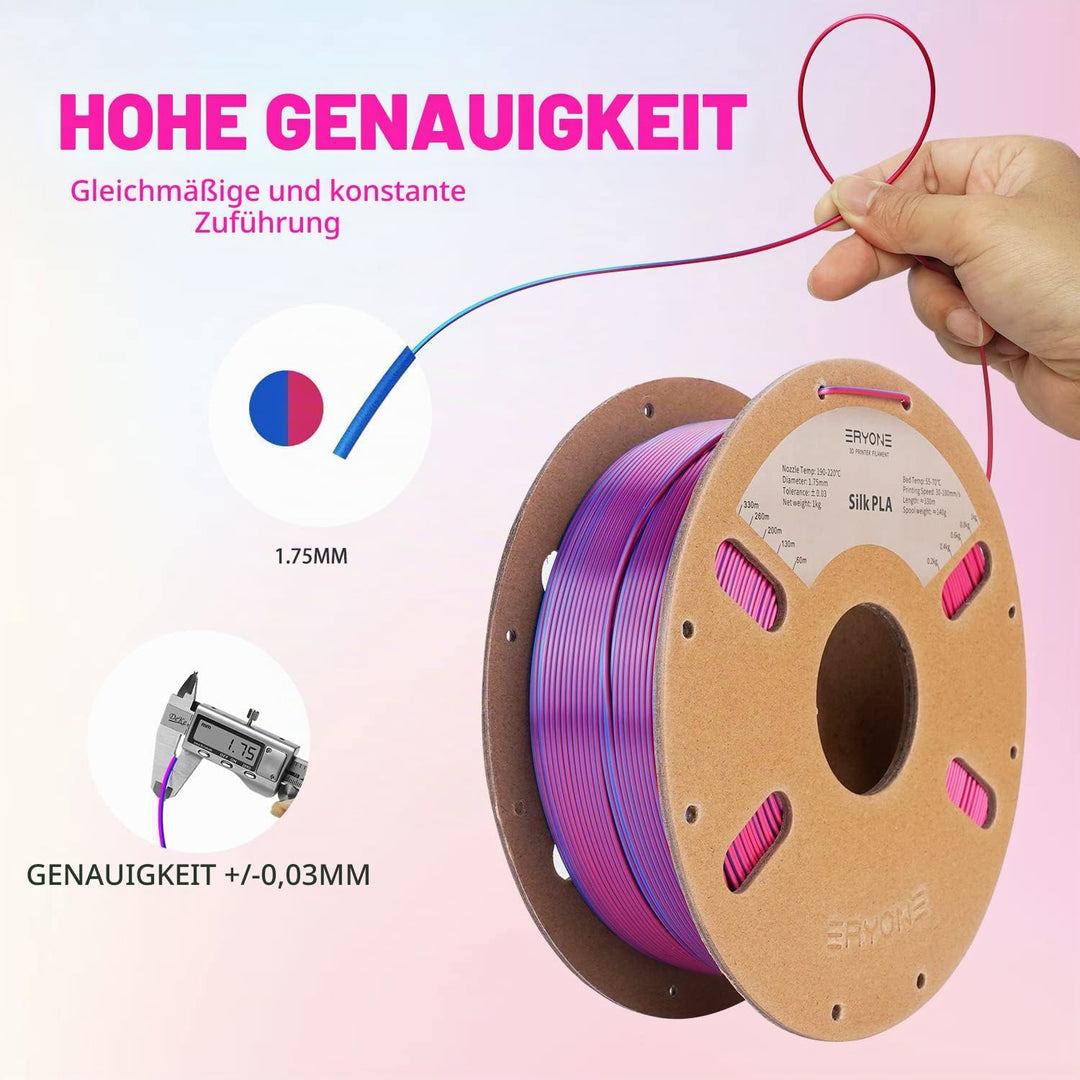 ERYONE Dual Zweifarbig PLA Filament 1.75mm, 3D Drucker Filament 1kg Spule +/- 0,02 mm, Rote und Blau
