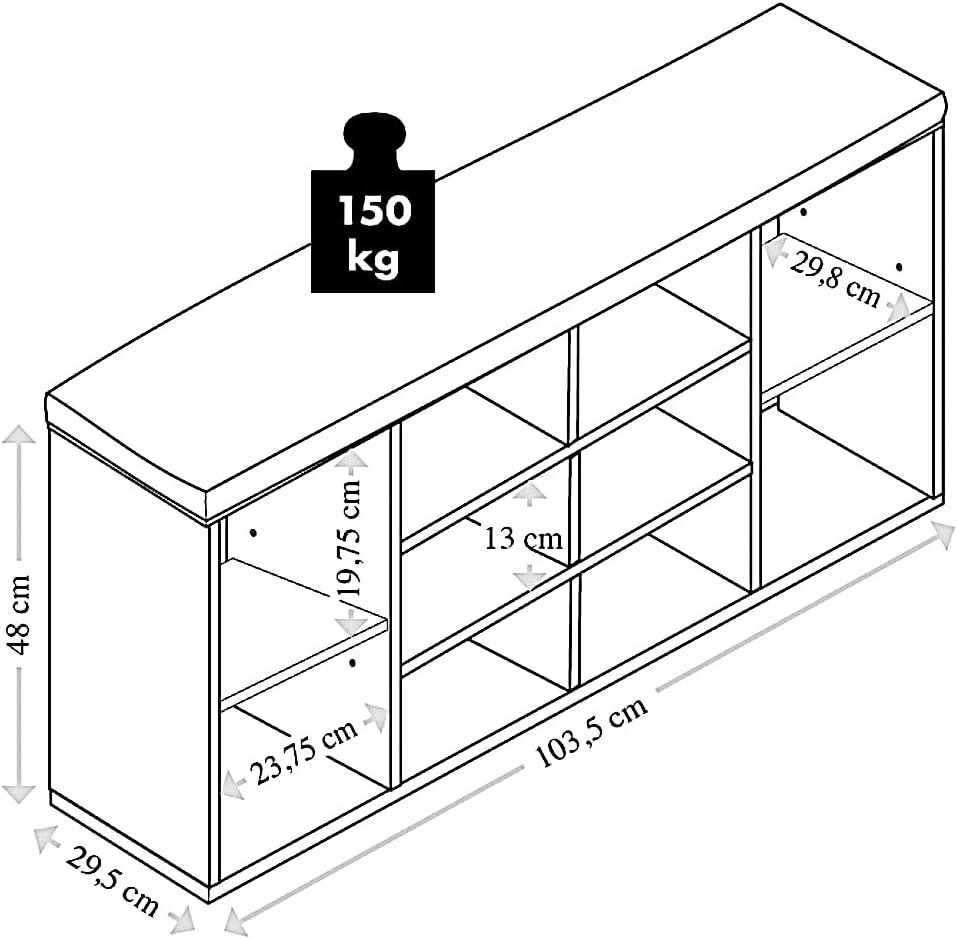 Kesper | Schuhschrank mit Sitzkissen, Material: Spanplatte, funiert, Masse: B 103,5 x H 48 x T 29,5