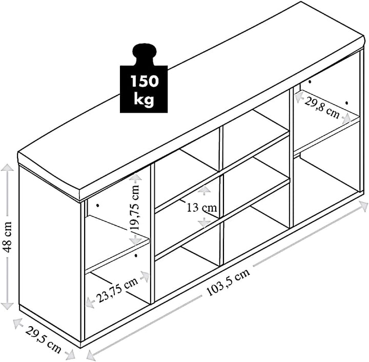 Kesper | Schuhschrank mit Sitzkissen, Material: Spanplatte, funiert, Masse: B 103,5 x H 48 x T 29,5